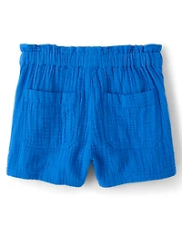 Girls Gauze Paperbag Waist Shortie Shorts