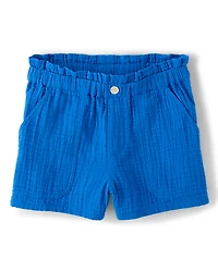 Girls Gauze Paperbag Waist Shortie Shorts