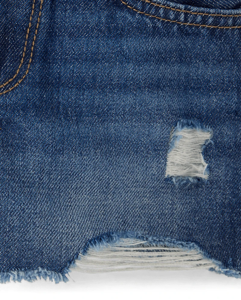 Girls Ripped Shortie Jean Shorts