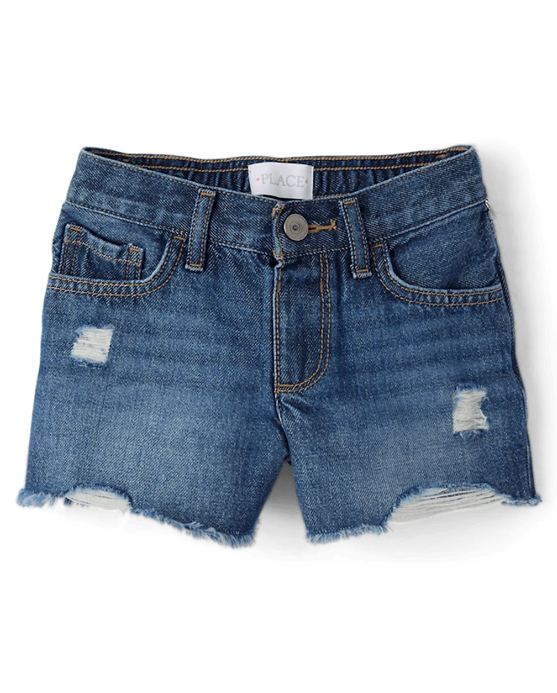 Girls Ripped Shortie Jean Shorts