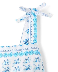 Girls Print Textured Bow Shoulder Dress