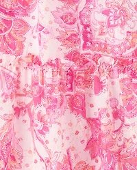 Girls Print Textured Bow Shoulder Dress