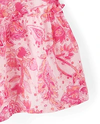 Girls Print Textured Bow Shoulder Dress