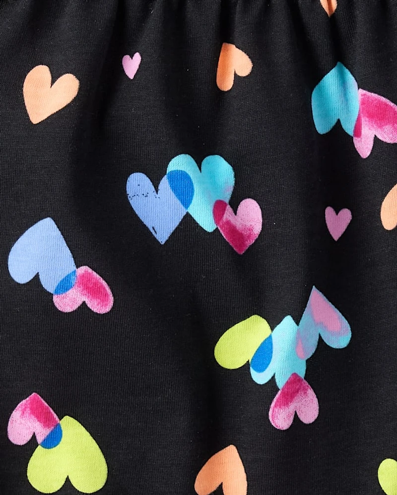 Girls Rainbow Heart Cross Back Tiered Dress