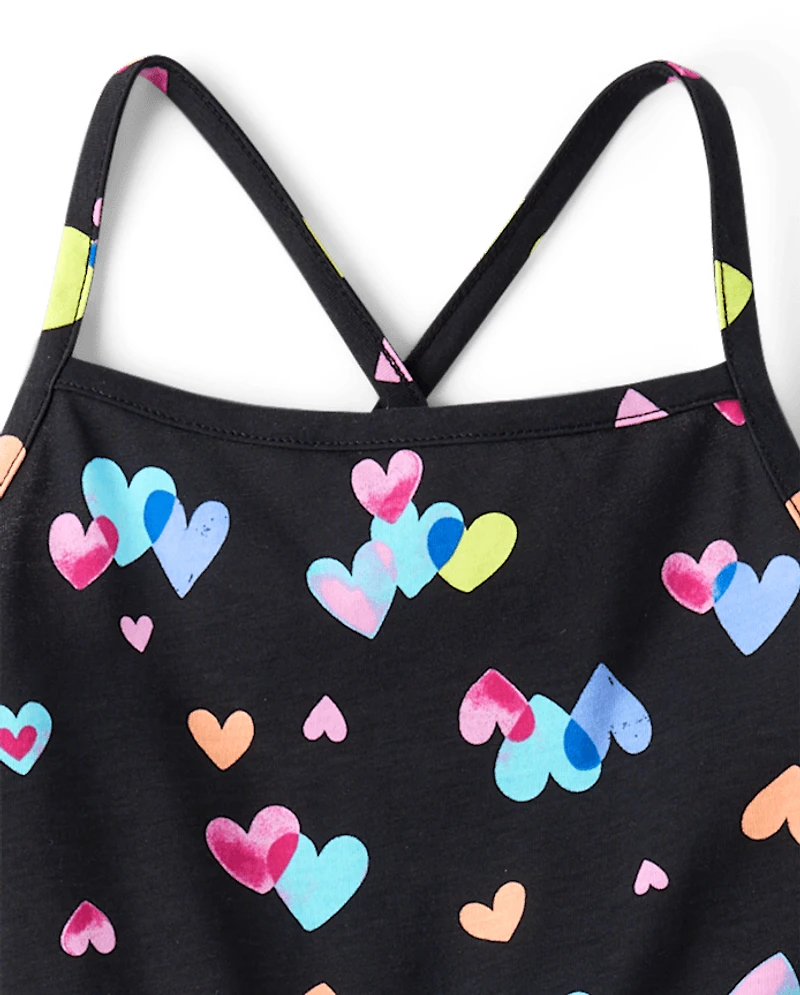 Girls Rainbow Heart Cross Back Tiered Dress