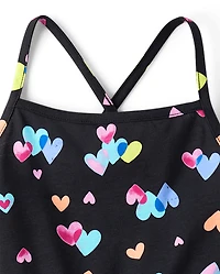 Girls Rainbow Heart Cross Back Tiered Dress