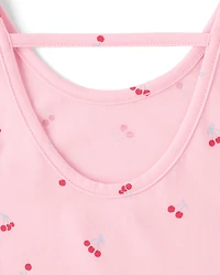 Girls Cherry Bar Back V-Waist Dress