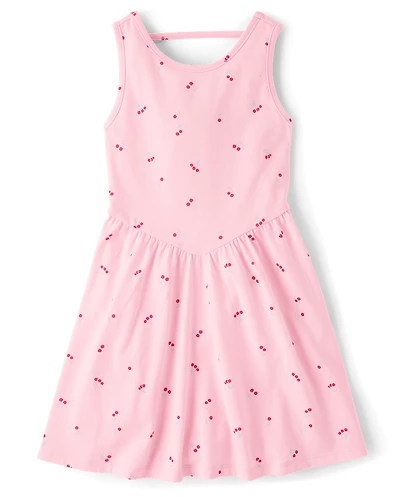 Girls Cherry Bar Back V-Waist Dress