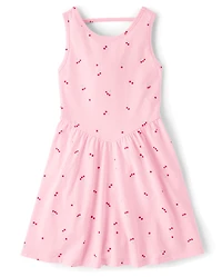 Girls Cherry Bar Back V-Waist Dress
