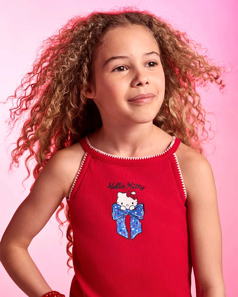 Girls Hello Kitty® Bow High Neck Ribbed Tank Top