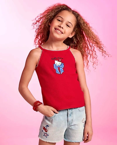 Girls Hello Kitty® Bow High Neck Ribbed Tank Top