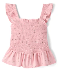 Haut péplum à volants fleuris pour filles