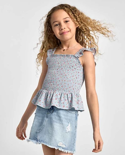 Haut péplum à volants fleuris pour filles