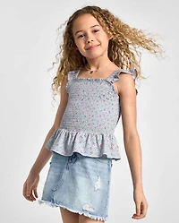 Girls Floral Ruffle Peplum Top