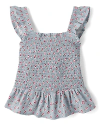 Girls Floral Ruffle Peplum Top