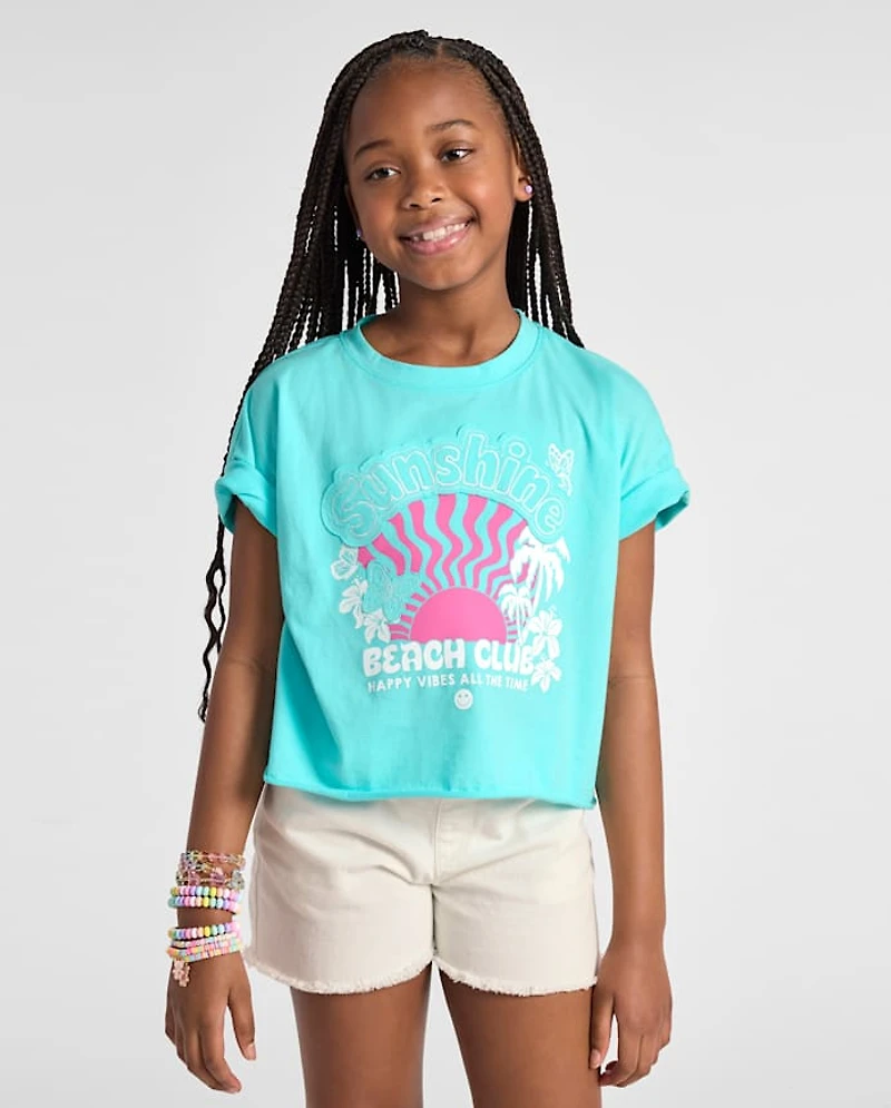 Girls Applique Vacation Cropped Top