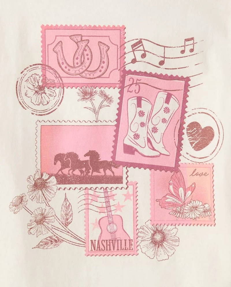 Girls Western Stamps Graphic Tee