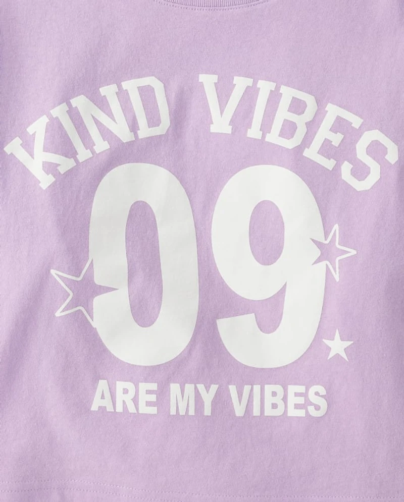 Girls Kind Vibes Relaxed Cropped Graphic Tee