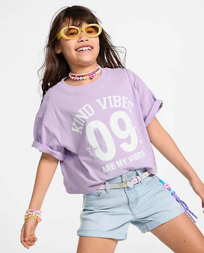 Girls Kind Vibes Relaxed Cropped Graphic Tee
