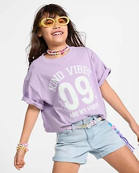 Girls Kind Vibes Relaxed Cropped Graphic Tee