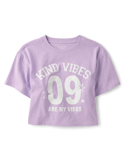 Girls Kind Vibes Relaxed Cropped Graphic Tee