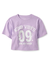 Girls Kind Vibes Relaxed Cropped Graphic Tee