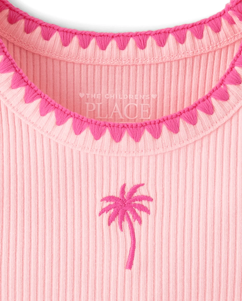 Baby And Toddler Girls Embroidered Icon Ribbed Tank Top