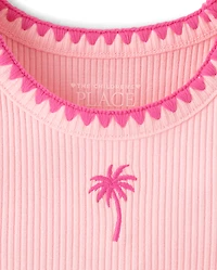 Baby And Toddler Girls Embroidered Icon Ribbed Tank Top