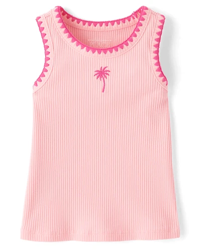 Baby And Toddler Girls Embroidered Icon Ribbed Tank Top