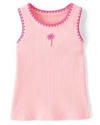 Baby And Toddler Girls Embroidered Icon Ribbed Tank Top