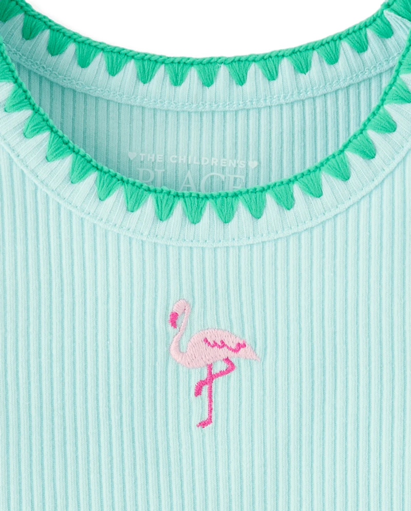 Baby And Toddler Girls Embroidered Icon Ribbed Tank Top