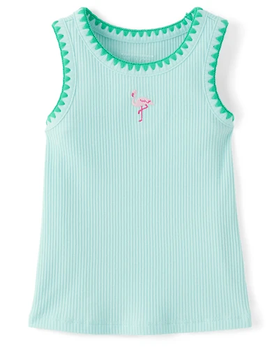 Baby And Toddler Girls Embroidered Icon Ribbed Tank Top