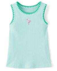 Baby And Toddler Girls Embroidered Icon Ribbed Tank Top
