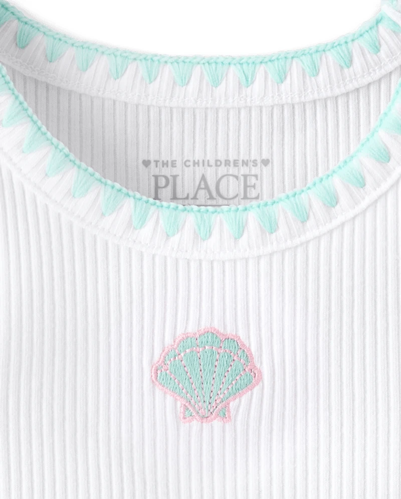 Baby And Toddler Girls Embroidered Icon Ribbed Tank Top