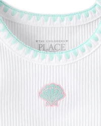 Baby And Toddler Girls Embroidered Icon Ribbed Tank Top