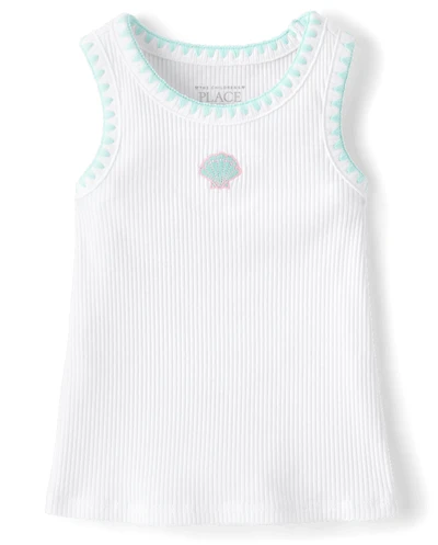 Baby And Toddler Girls Embroidered Icon Ribbed Tank Top
