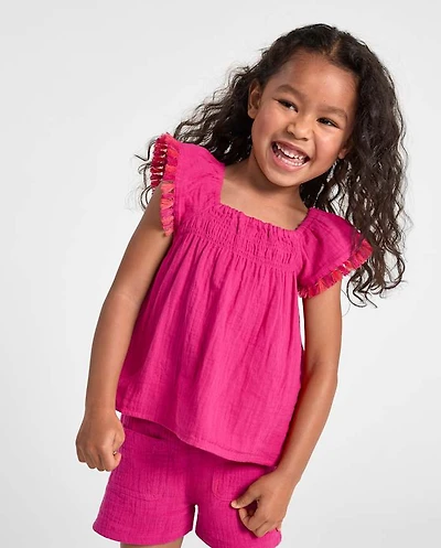 Toddler Girls Tassel Gauze Flutter Top