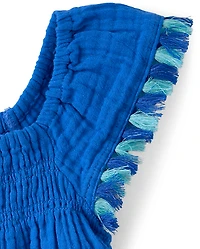 Toddler Girls Tassel Gauze Flutter Top