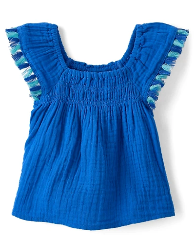 Toddler Girls Tassel Gauze Flutter Top