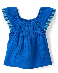 Toddler Girls Tassel Gauze Flutter Top