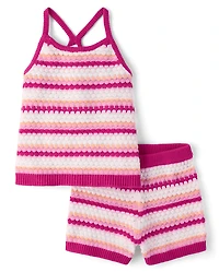 Toddler Girls Striped Crochet 2-Piece Outfit Set