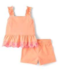 Toddler Girls Embroidered Eyelet 2-Piece Outfit Set
