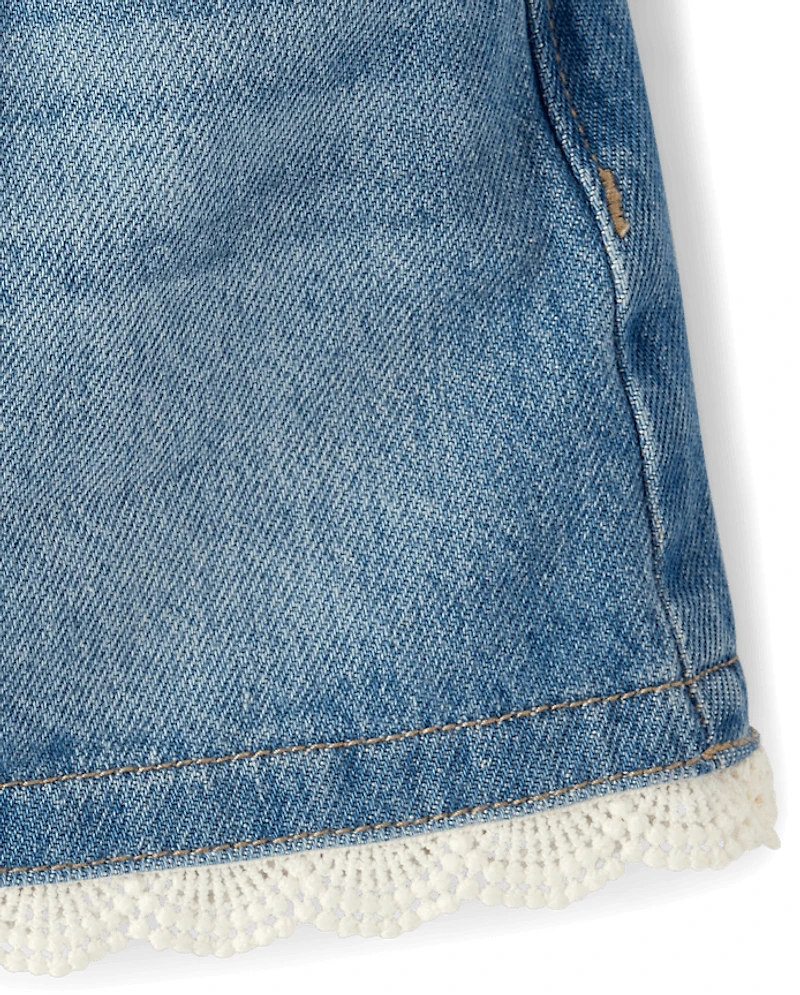 Toddler Girls Crochet V-Yoke Denim Skort