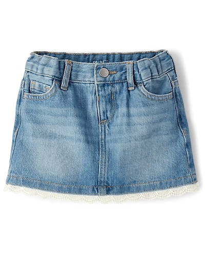 Toddler Girls Crochet V-Yoke Denim Skort