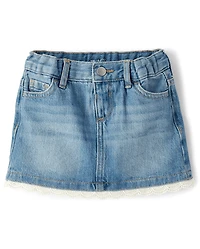 Toddler Girls Crochet V-Yoke Denim Skort