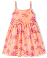 Baby And Toddler Girls Palm Tree Tie Shoulder Dress