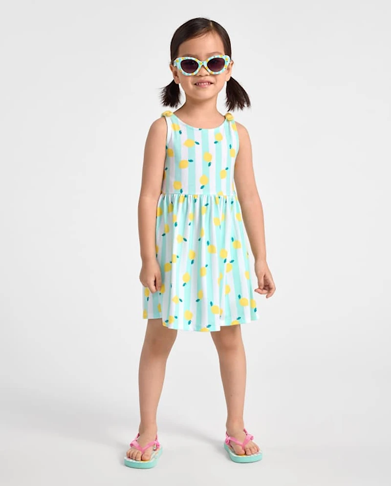 Robe imprimée à bretelles nouées pour bébés et petites filles