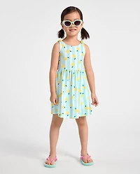 Robe imprimée à bretelles nouées pour bébés et petites filles