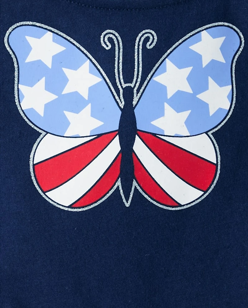 Baby And Toddler Girls Glitter Americana Butterfly Tie Shoulder Dress