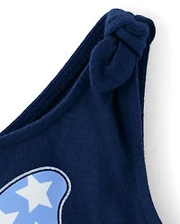 Baby And Toddler Girls Glitter Americana Butterfly Tie Shoulder Dress